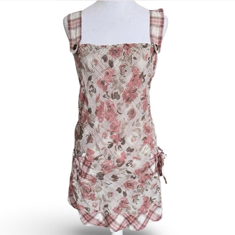 Vintage euro floral and plaid mini dress